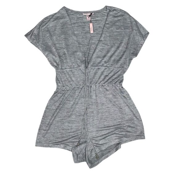 NWT PINK Victoria's Secret Gray Short Romper V Neck Size M Elastic Waist - Picture 7 of 7